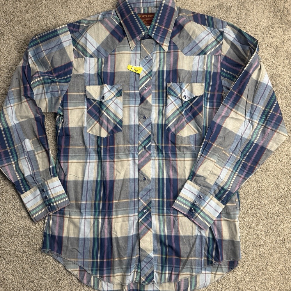 NEW Rustler Men's Western Pearl Snap X-Long Tails 16.5 34/35  Button Up